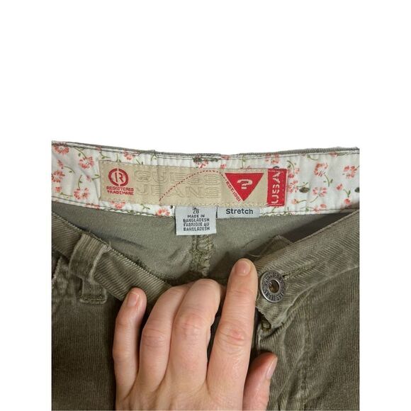 Guess Y2K vintage low rise flair corduroy olive green pants sz 28 - Picture 3 of 4